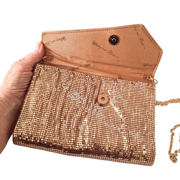 Whiting & Davis Clutch Gold Mesh Purse Evening Bag Detachable Crossbody Chain - Picture 4 of 16